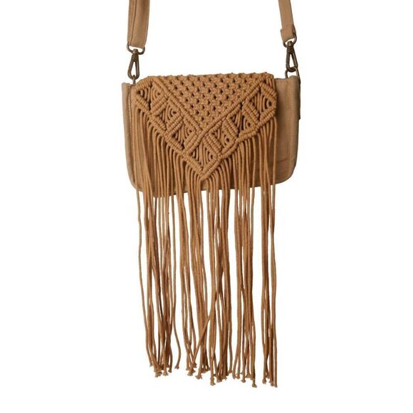 India Handmade Mini Fringed Cotton Crochet Bohemian Crossbody Bag - Picture 1 of 9